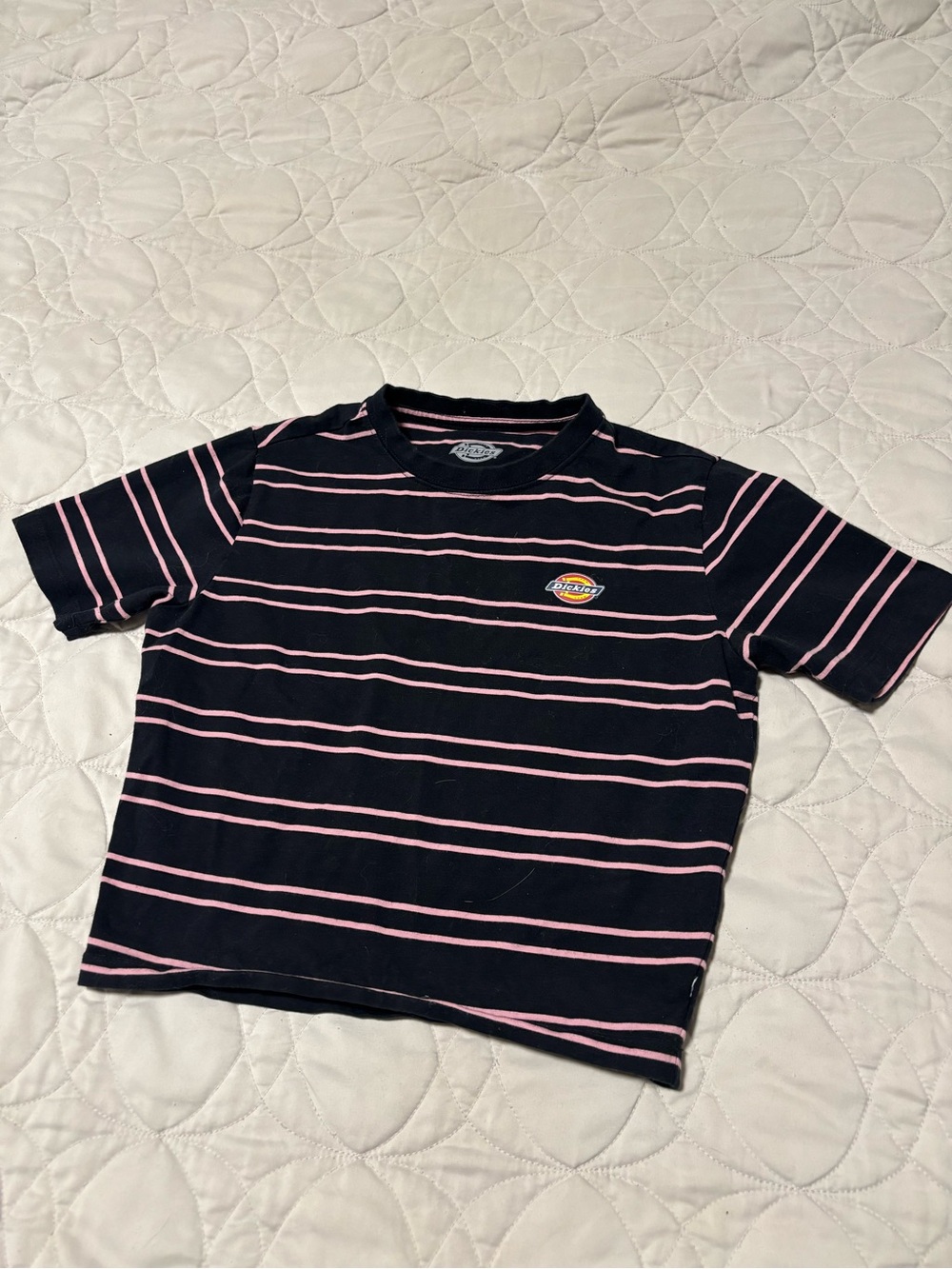 Dickies Cropped Black and Pink Striped Shirt